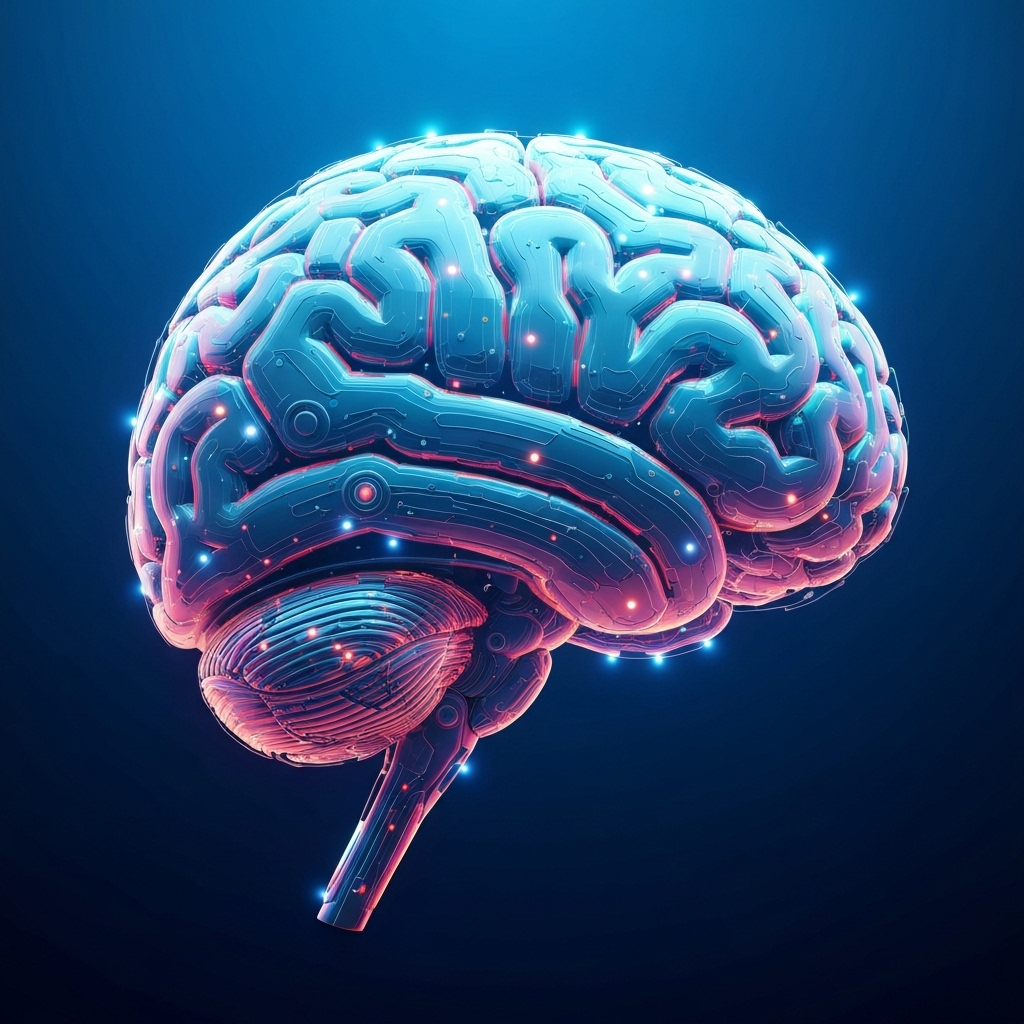 AI brain with neural network connections representing ThynkAI's intelligent learning capabilities